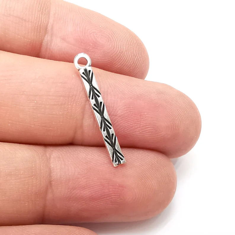 10 Stick Charms, Dangle Charms Antique Silver Plated (24x3mm) G34048
