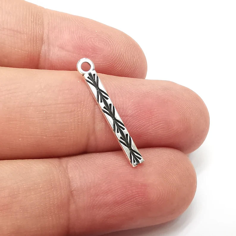 10 Stick Charms, Dangle Charms Antique Silver Plated (24x3mm) G34048