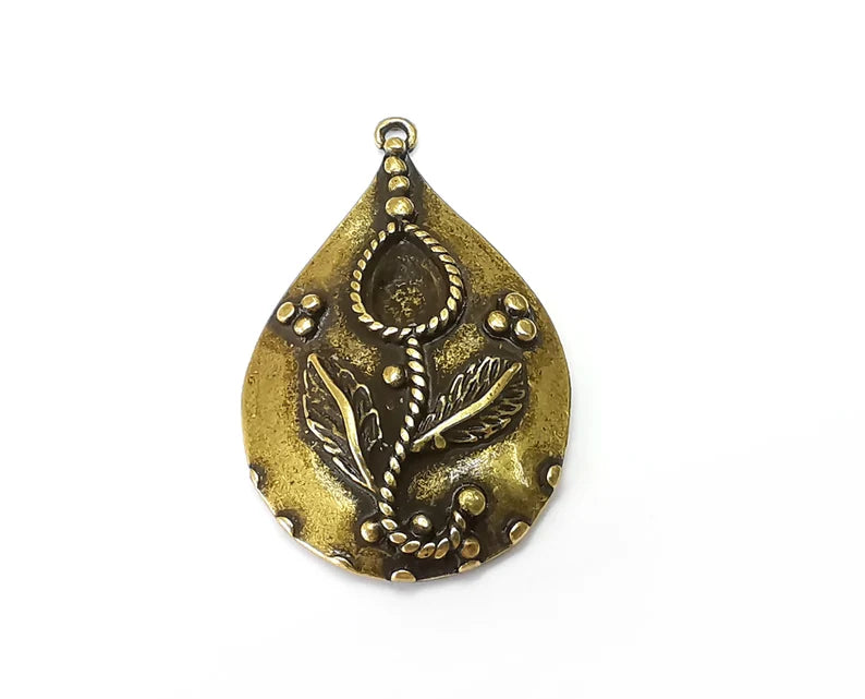 Drop Flower Pendant Blanks, Resin Bezel Bases, Mosaic Mountings, Dry flower Frame, Polymer Clay base, Antique Bronze Plated (10x7mm) G33979