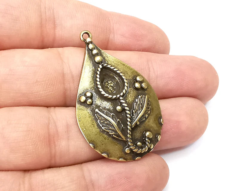 Drop Flower Pendant Blanks, Resin Bezel Bases, Mosaic Mountings, Dry flower Frame, Polymer Clay base, Antique Bronze Plated (10x7mm) G33979