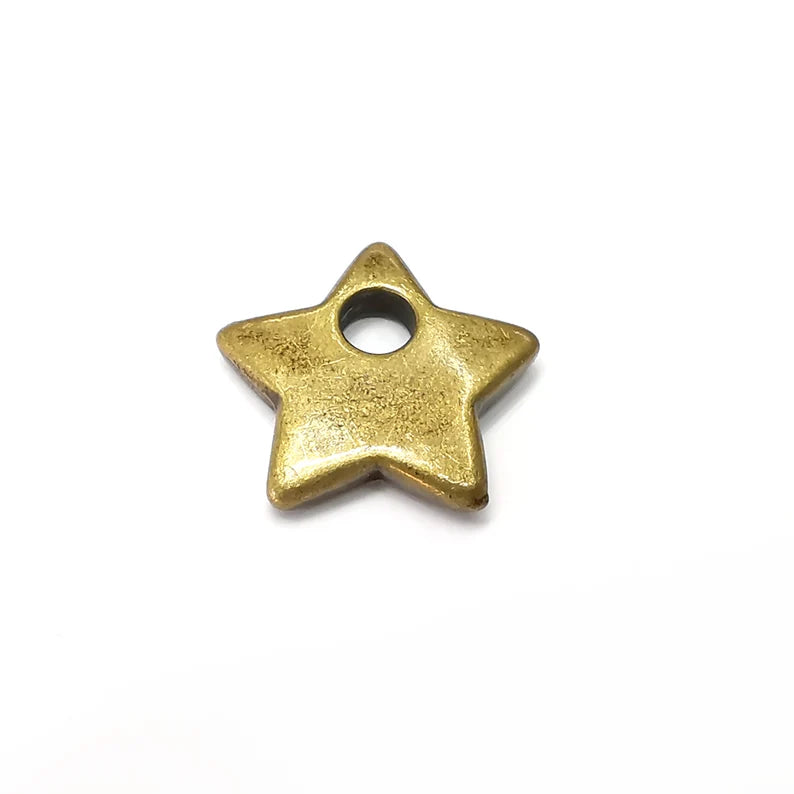 2 Star Big Hole Charms, Flat Charms, Antique Bronze Plated (21mm) G34050