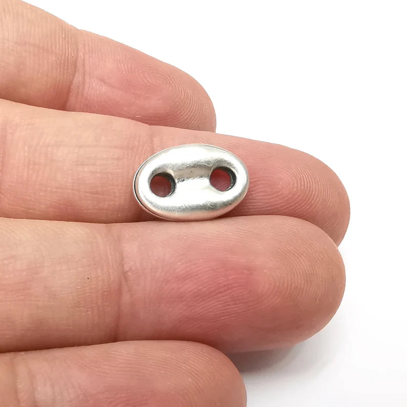 4 Two hole Connector Antique Silver Plated Oval Findings (15x10mm) G34051