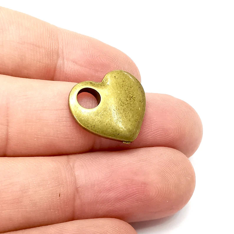 2 Heart Charm, Antique Bronze Plated Charms (19x17mm) G34054