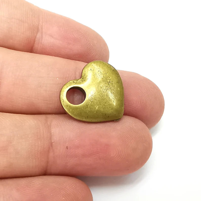 2 Heart Charm, Antique Bronze Plated Charms (19x17mm) G34054