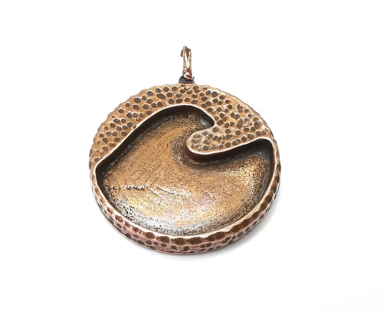 Wave Pendant Wave Blank Bezel Setting Resin Blank Antique Copper Plated Pendant (50x40mm) G33987