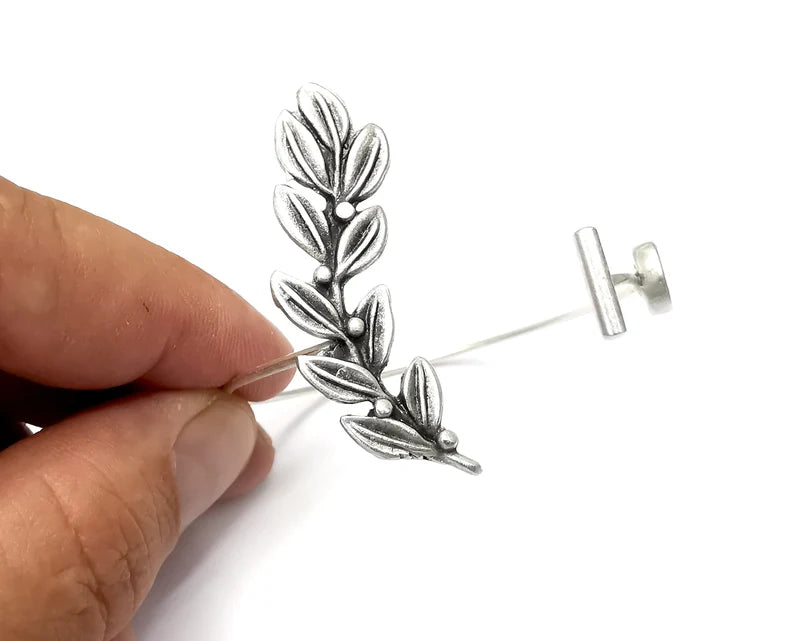 Branch Leaf Bracelet Bezel Cuff Blank Resin Mountings Cabochon Base Settings Antique Silver Plated Brass Adjustable Bracelet (8mm) G33992