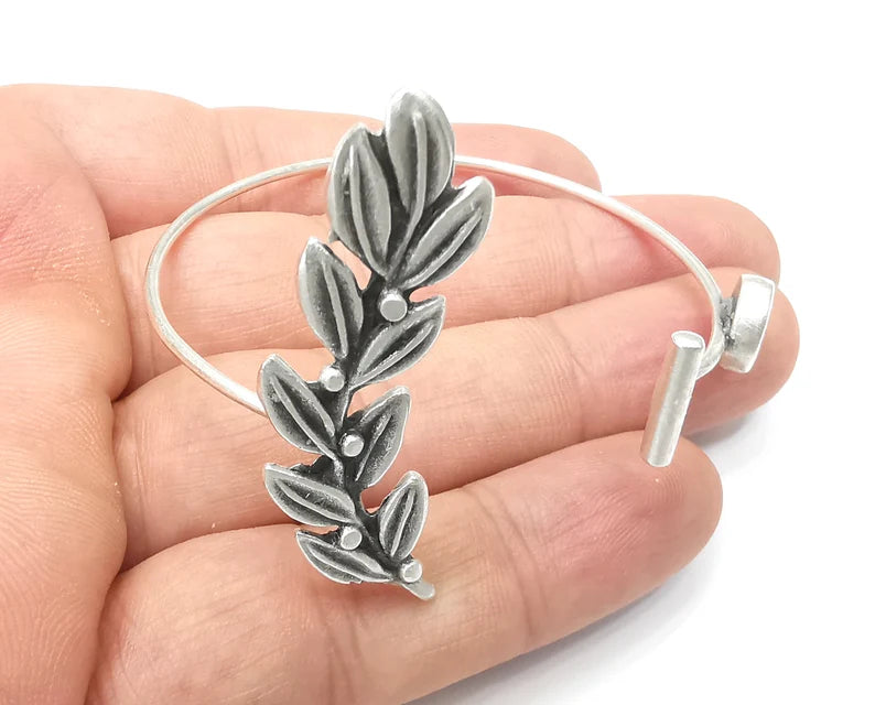 Branch Leaf Bracelet Bezel Cuff Blank Resin Mountings Cabochon Base Settings Antique Silver Plated Brass Adjustable Bracelet (8mm) G33992