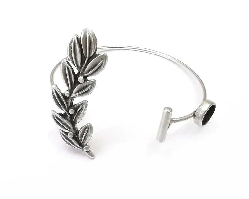 Branch Leaf Bracelet Bezel Cuff Blank Resin Mountings Cabochon Base Settings Antique Silver Plated Brass Adjustable Bracelet (8mm) G33992