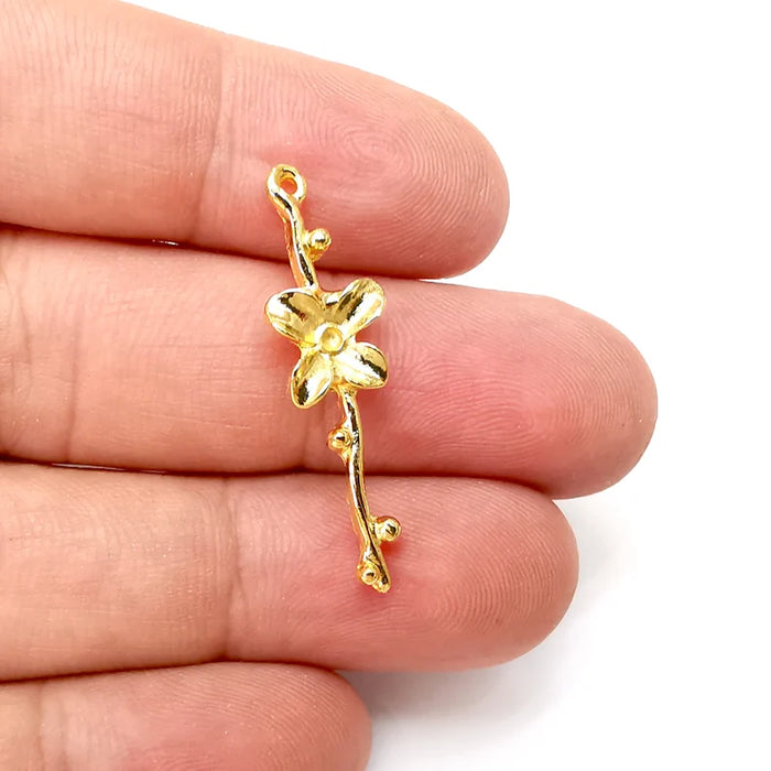 Branch Flower Gold Plated Charms DIY Charms (35x10mm) G34063