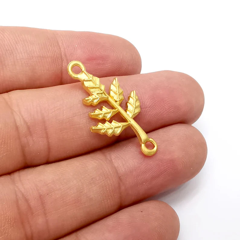 2 Branch Leaf Charms Connector Gold Plated Charms DIY Charms (32x17mm) G34067