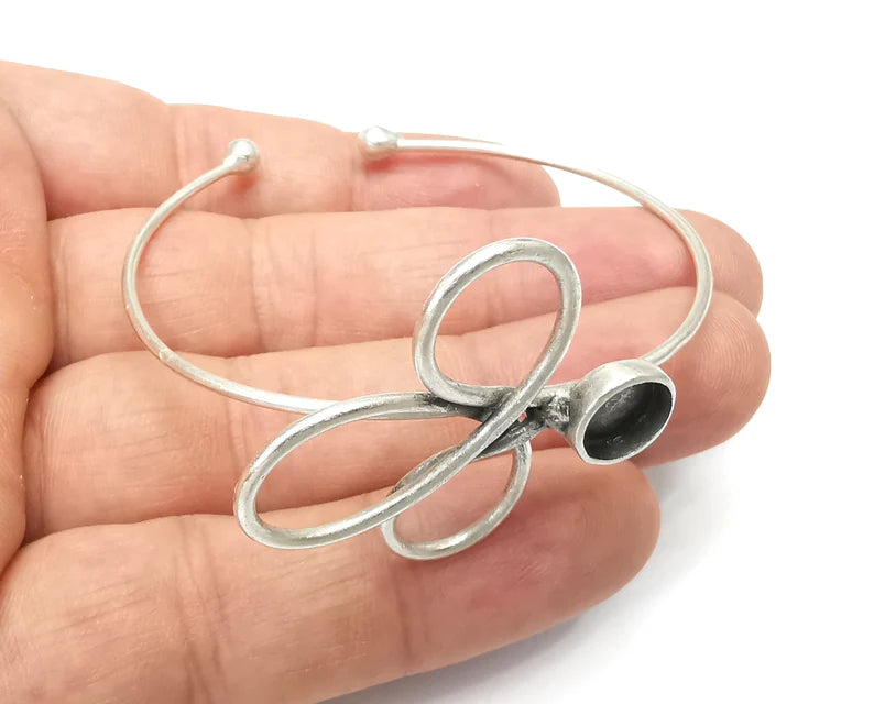 Silver Bracelet Bezel Cuff Blank Resin Mountings Cabochon Base Settings Antique Silver Plated Brass Adjustable Bracelet (8mm) G33993