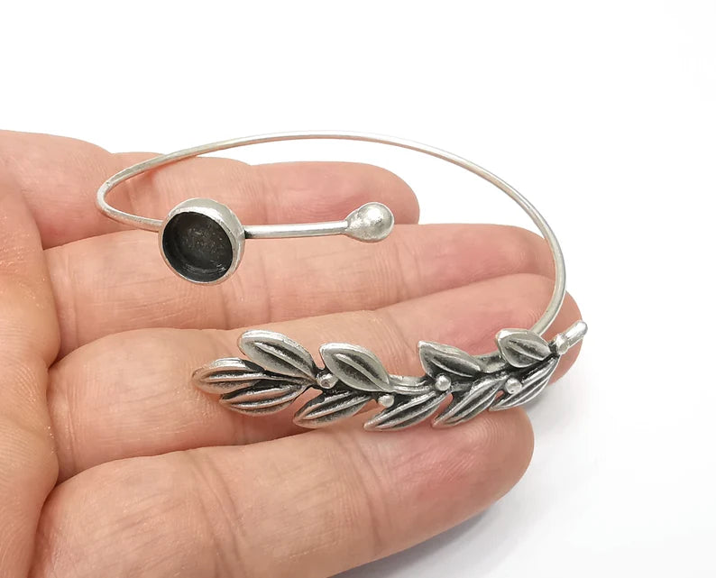 Brach Bracelet Bezel Cuff Blank Resin Mountings Cabochon Base Settings Antique Silver Plated Brass Adjustable Bracelet (8mm) G33994