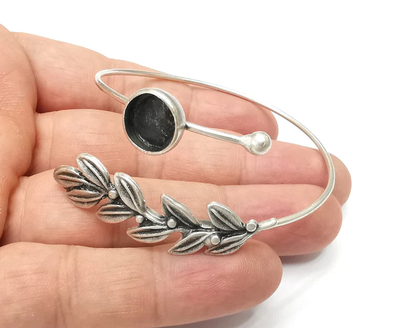 Branch Leaf Bracelet Bezel Cuff Blank Resin Mountings Cabochon Base Settings Antique Silver Plated Brass Adjustable Bracelet (10mm) G33996
