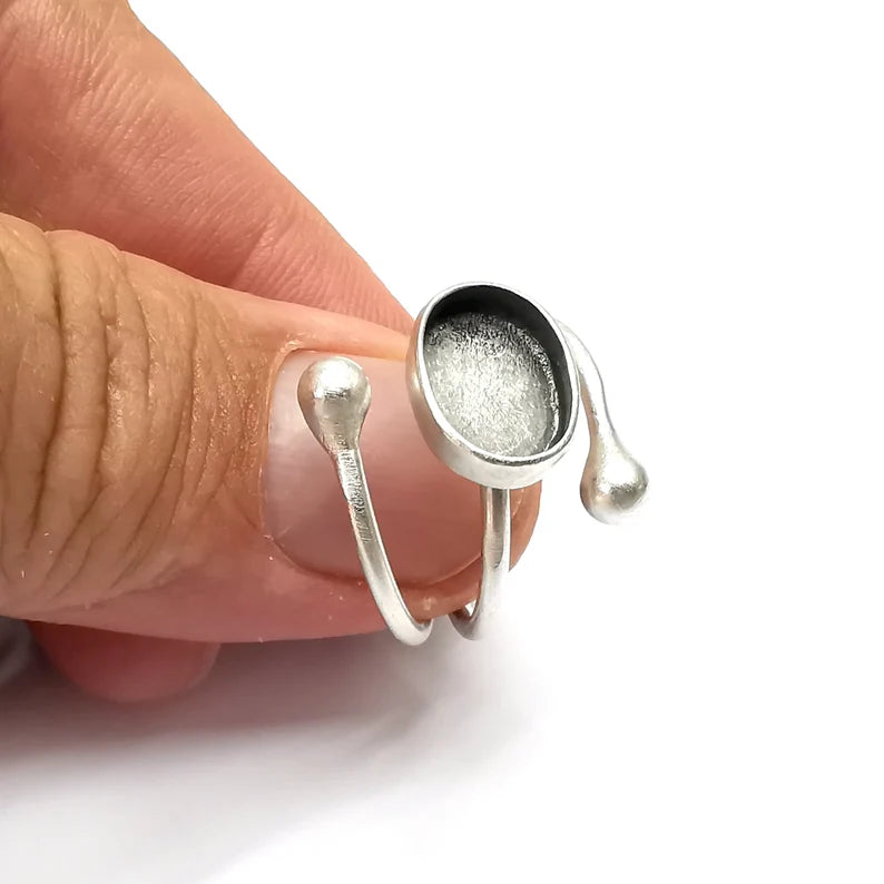 Wrap Ring Blank Settings, Cabochon Mounting, Adjustable Antique Silver Resin Ring Base Bezel, Inlay Mosaic Cabochon (11x8mm) G34072