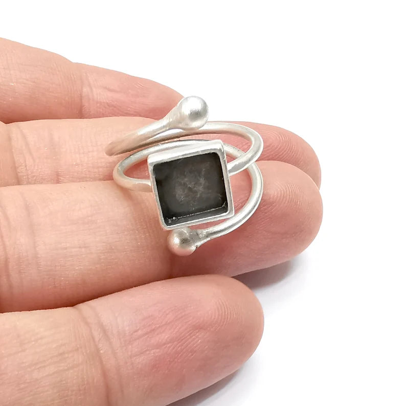 Wrap Ring Blank Settings, Cabochon Mounting, Adjustable Antique Silver Resin Ring Base Bezel, Inlay Mosaic Cabochon (8mm) G34073
