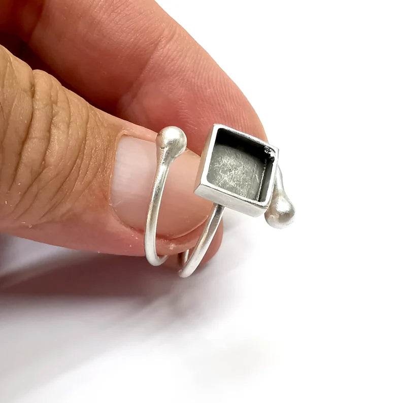 Wrap Ring Blank Settings, Cabochon Mounting, Adjustable Antique Silver Resin Ring Base Bezel, Inlay Mosaic Cabochon (8mm) G34073