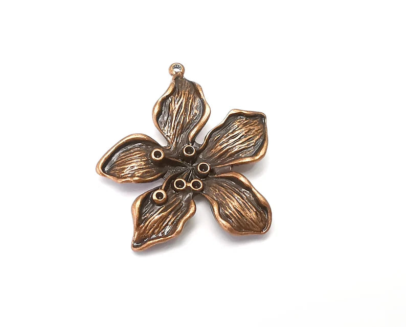 Flowers Charms, Antique Copper Plated Pendant (42x37mm) G34001
