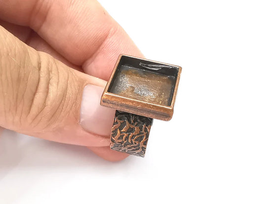 Square Antique Copper Ring Blank Setting, Cabochon Mounting, Adjustable Resin Ring Base Bezel, Inlay Ring Mosaic Ring Bezel (16x16mm) G34006