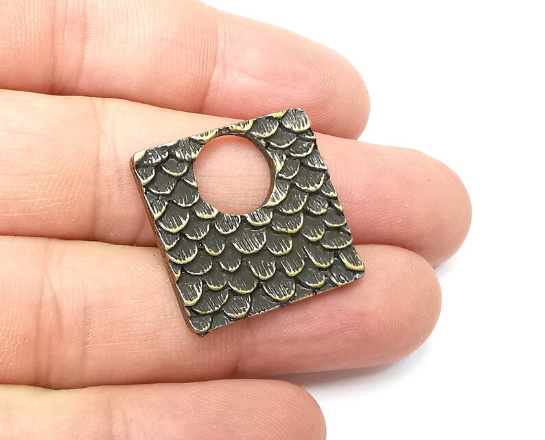 Feather Pattern Square Charms Antique Bronze Plated Charms (25x25mm) G34008