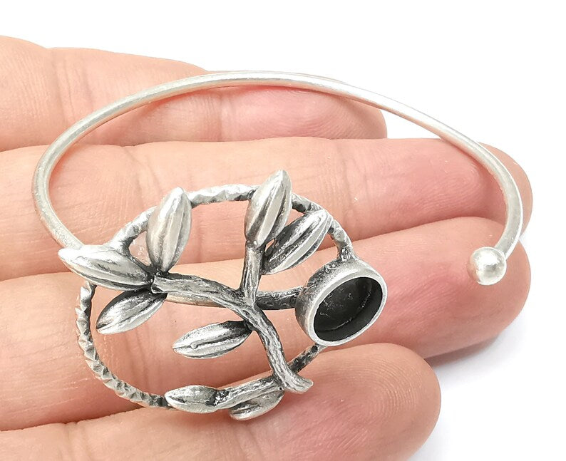 Brach Bracelet Bezel Cuff Blank Resin Mountings Cabochon Base Settings Antique Silver Plated Brass Adjustable Bracelet (8mm) G34009