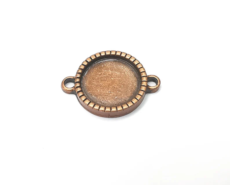 2 Round Pendant Connector Bezels, Resin Blank, inlay Mountings, Mosaic Frame, Cabochon Bases, Settings, Antique Copper Plated (14mm) G34010