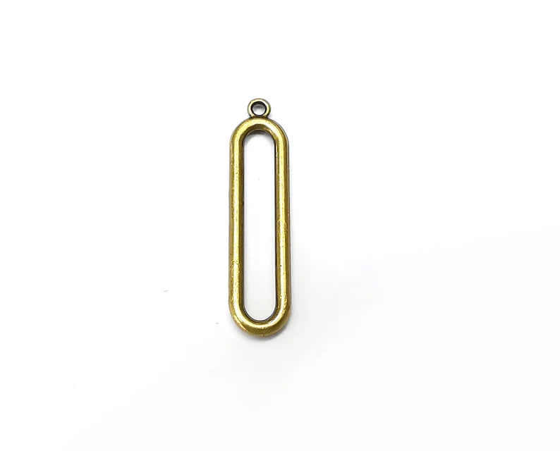 5 Oval Charms, Antique Bronze Plated Charms (32x8mm) G34014