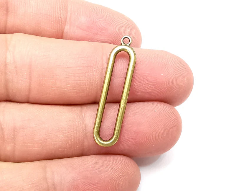 5 Oval Charms, Antique Bronze Plated Charms (32x8mm) G34014