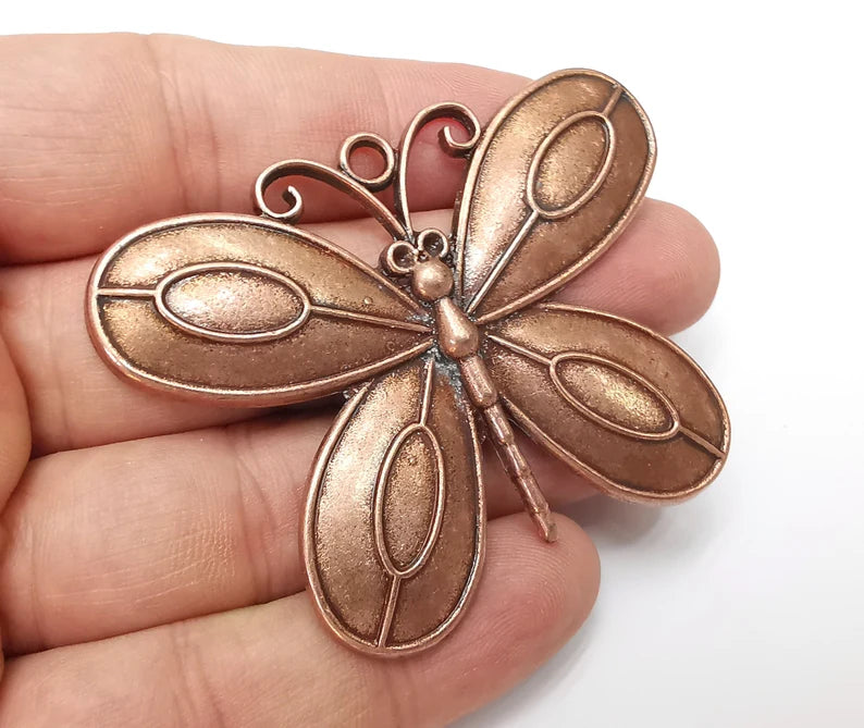 Butterfly Pendant Blank Bezel Mosaic Mountings Cabochon Setting Antique Copper Plated (67x50mm)(13x6mm Blank) G34015