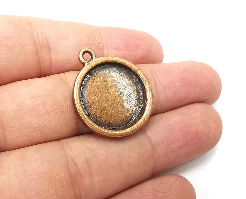 Round Disc Pendant Blanks, Resin Bezel Bases, Mosaic Mountings, Dry flower Frame, Polymer Clay base, Antique Copper Plated (20mm) G34017