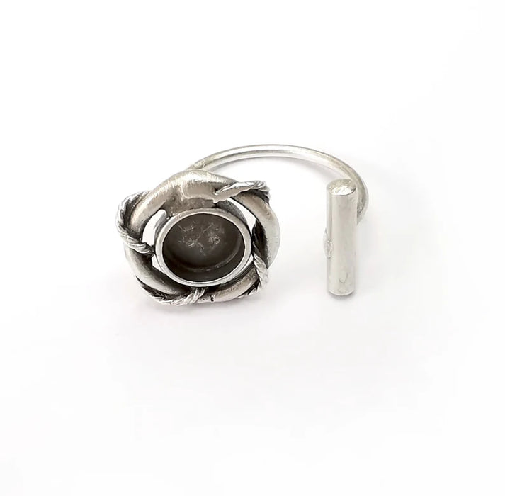 Rod Ring Blank Settings, Cabochon Mounting, Adjustable Antique Silver Resin Ring Base Bezel, Inlay Mosaic Cabochon (8mm) G34083