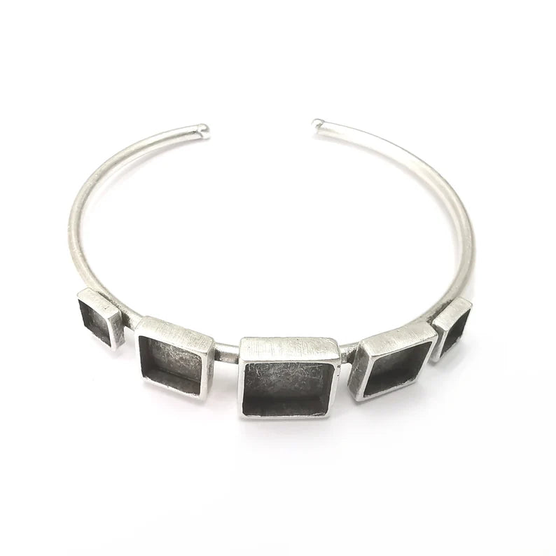 Bracelet Bezel Cuff Blank Resin Mountings Cabochon Base Settings Antique Silver Plated Brass Adjustable Bracelet (10 8 6 mm) G34084