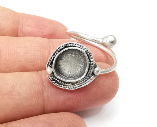 Wrap Ring Blank Settings, Cabochon Mounting, Adjustable Antique Silver Resin Ring Base Bezel, Inlay Mosaic Cabochon (10mm) G34039