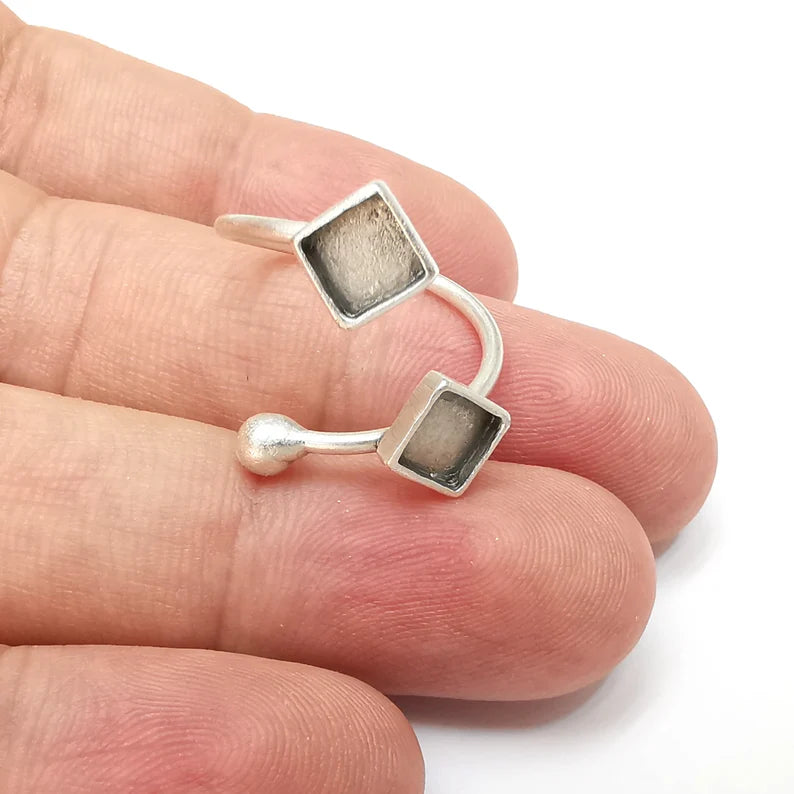 Wrap Ring Blank Settings, Cabochon Mounting, Adjustable Antique Silver Resin Ring Base Bezel, Inlay Mosaic Cabochon (6mm) G34040