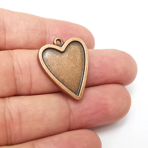 Heart Pendant Bezels (Double Side Blank) Resin Blank, inlay Mountings, Mosaic Frame, Cabochon Bases, Antique Copper Plated (22x18mm) G34047