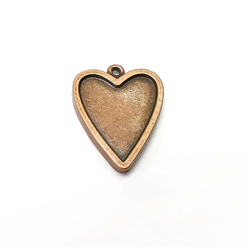 Heart Pendant Bezels (Double Side Blank) Resin Blank, inlay Mountings, Mosaic Frame, Cabochon Bases, Antique Copper Plated (22x18mm) G34047