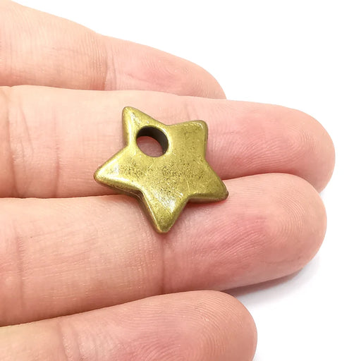 2 Star Big Hole Charms, Flat Charms, Antique Bronze Plated (21mm) G34050