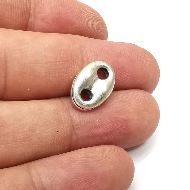 4 Two hole Connector Antique Silver Plated Oval Findings (15x10mm) G34051