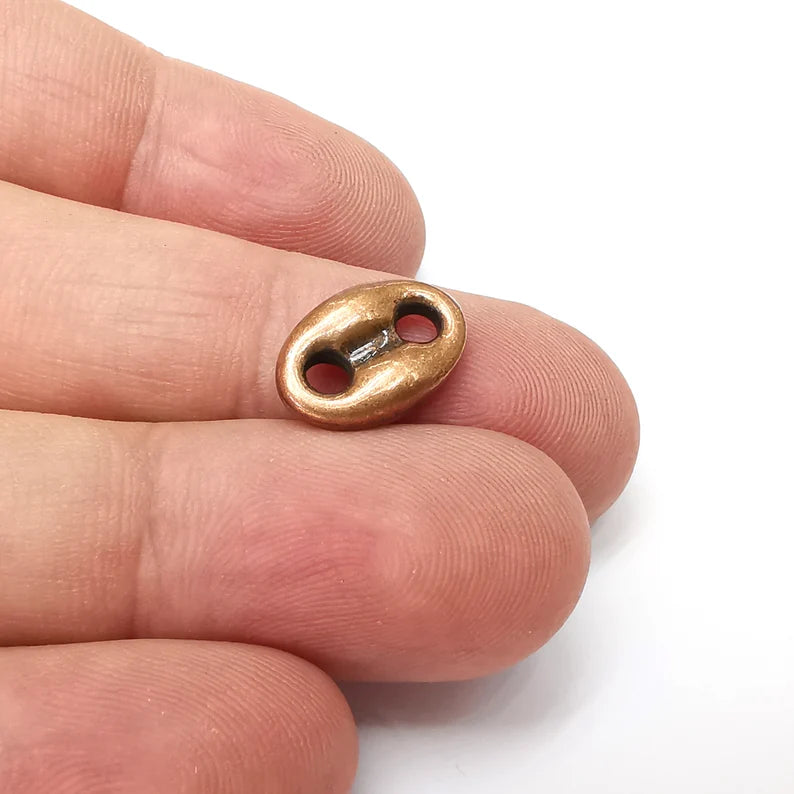 5 Two hole Connector Antique Copper Plated Oval Findings (15x10mm) G34059