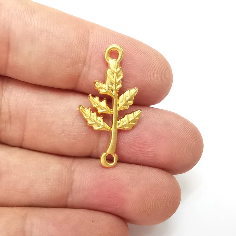 2 Branch Leaf Charms Connector Gold Plated Charms DIY Charms (32x17mm) G34067