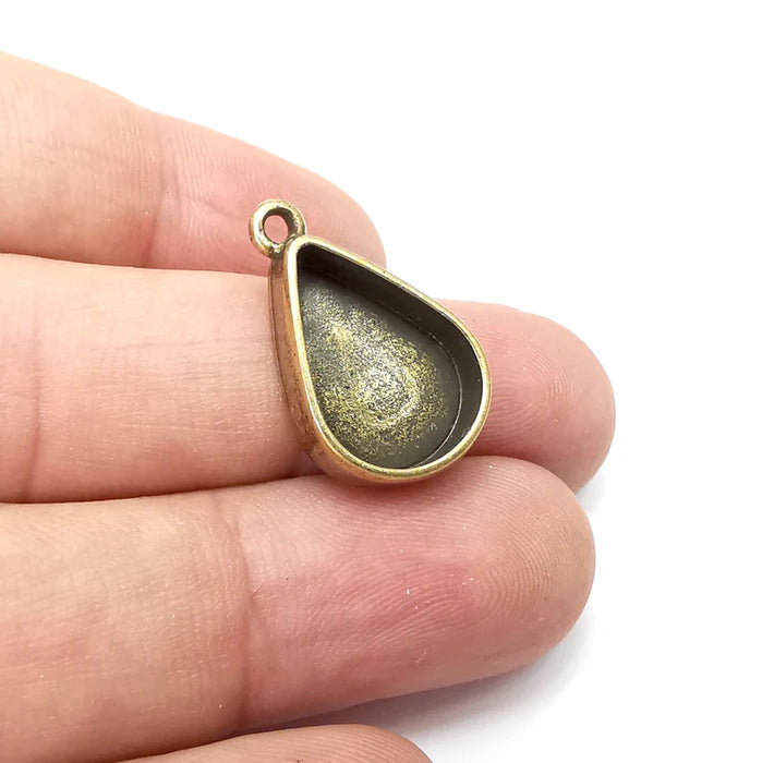4 Drop Pendant Blanks, Resin Bezel Bases, Mosaic Mountings, Dry flower Frame, Polymer Clay base, Antique Bronze Plated (18x13mm) G34069