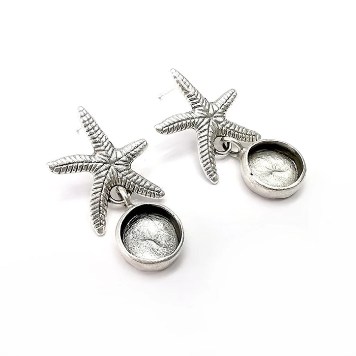 Starfish Earring, Dangle Earring Blank, Antique Silver Plated Brass Earring Base ( 10mm blanks ) G34071