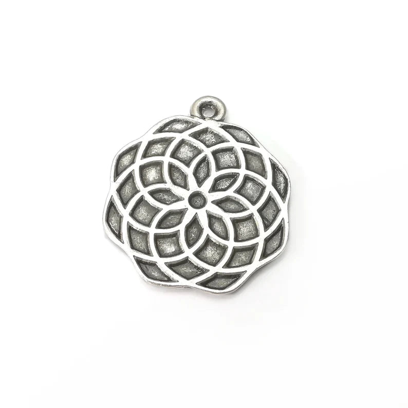 Flower Charms, Antique Silver Plated (37x32mm) G34095
