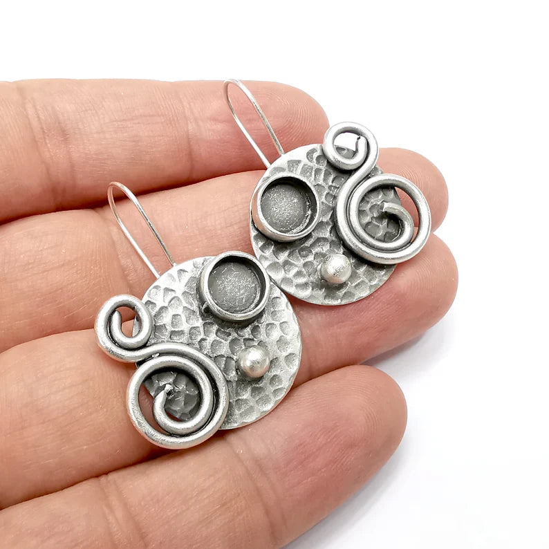 Swirl Earring, Dangle Earring Blank, Antique Silver Plated Brass Earring Base (8mm blanks ) G34081