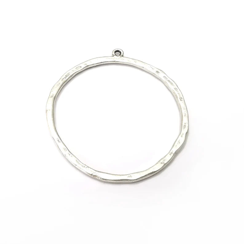 Hoop Circle Hammered Charms Antique Silver Plated Charms (57x50mm) G24100