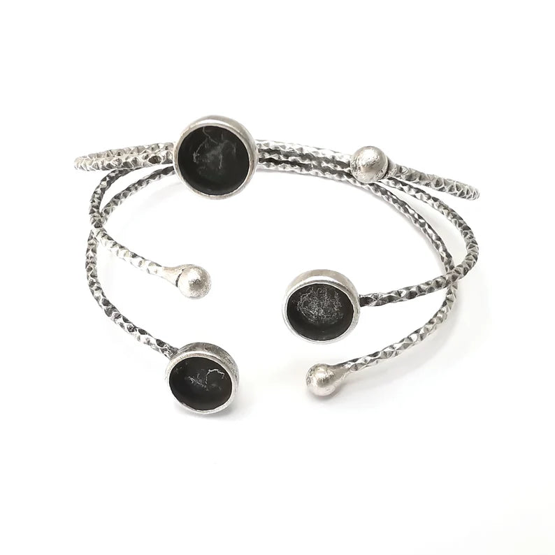 Wire Silver Bracelet Brass Cuff Blank Bezel Glass Cabochon Base Adjustable Antique Silver Brass (8 mm blank) G34106