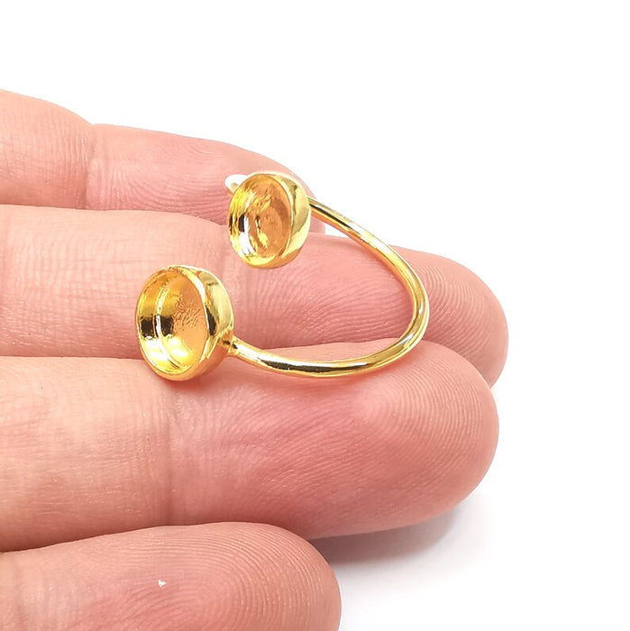 Wrap Twin Blank Shiny Gold Ring Bezels Settings Resin Backs Cabochon Mounting Gold Plated Brass Adjustable Ring Base (8mm 6mm blank) G34110