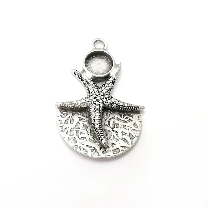 Starfish Charms, Sea Ocean Charms Blank Resin Bezel Mounting Cabochon Base Setting Antique Silver Plated Brass (8mm Blank) G34113