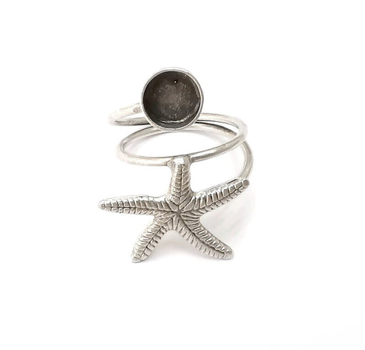 Starfish Ring Setting Resin Ring Blank Cabochon Mounting Adjustable Dried Flower Ring Base Bezel Antique Silver Plated Brass (8mm) G34115