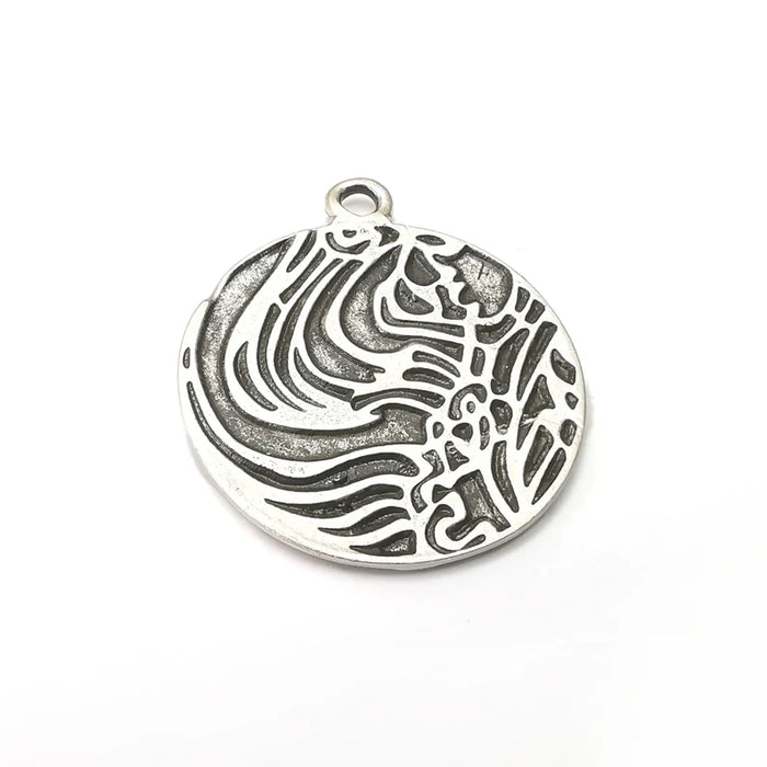 Wave Charms, Antique Silver Plated Pendant (40x34mm) G34119