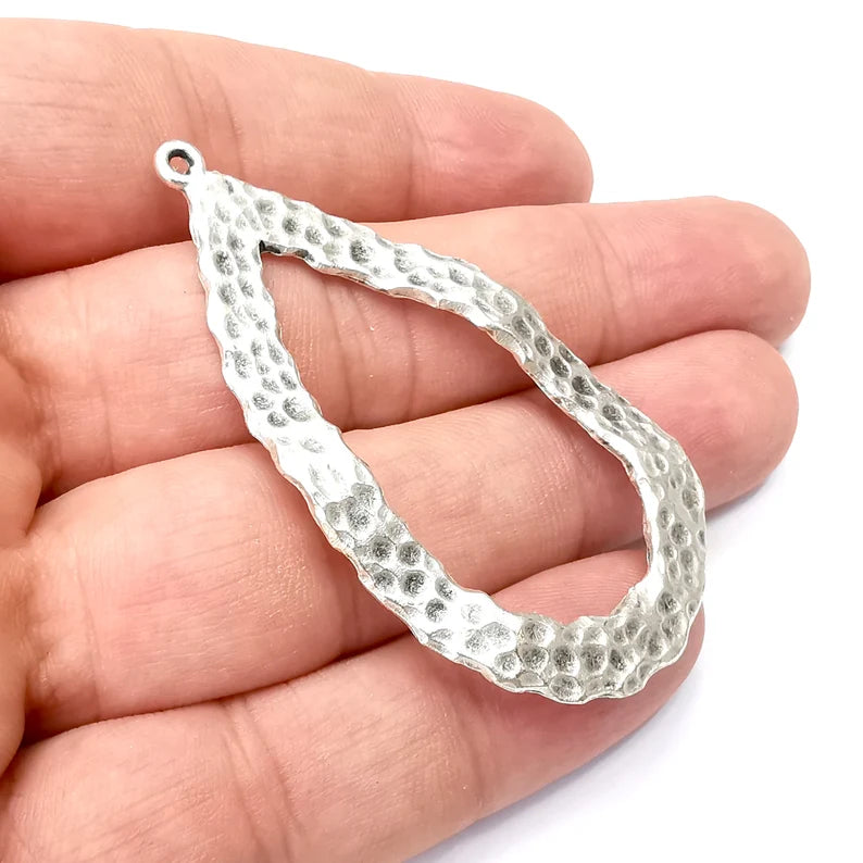 Drop Organic Charms, Antique Silver Plated (62x33mm) G34126